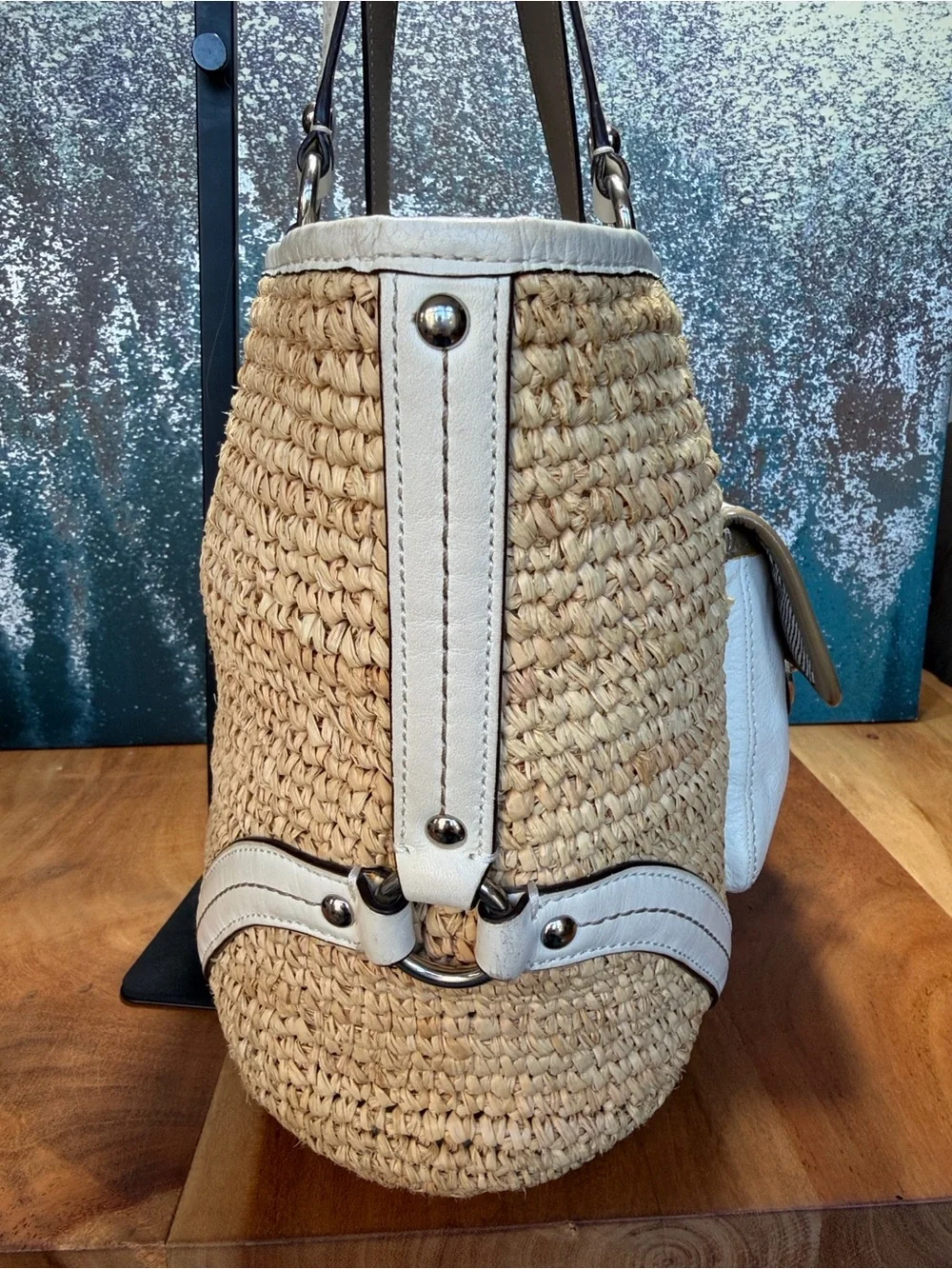 Coach 2012 Straw Raffia Turnlock Bag GUC